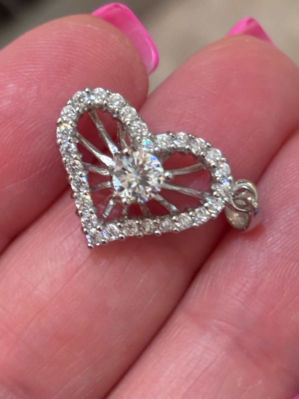 Sparkling Heart Pendant Necklace - Silver Tone with Clear Stones